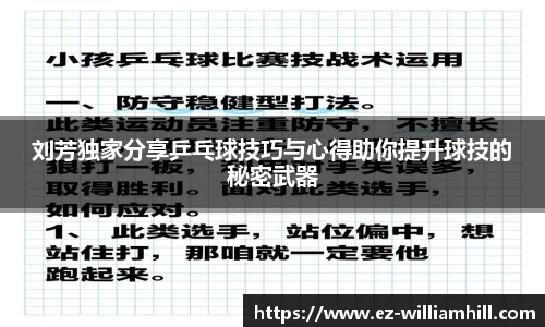 刘芳独家分享乒乓球技巧与心得助你提升球技的秘密武器